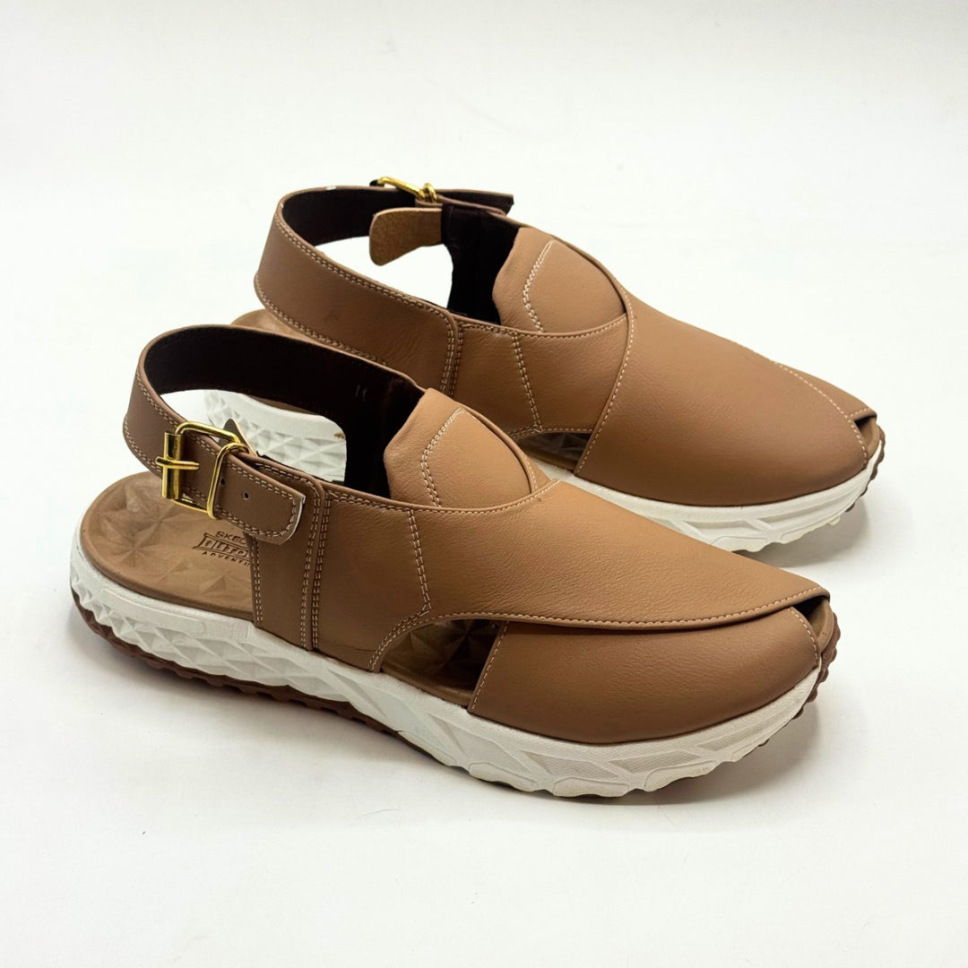 Peshawari Chappal with Sneaker Sole (Camel Brown)